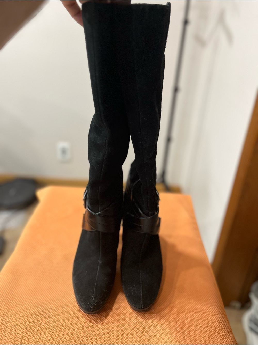 Chaps Black Knee-High Heeled Boots
